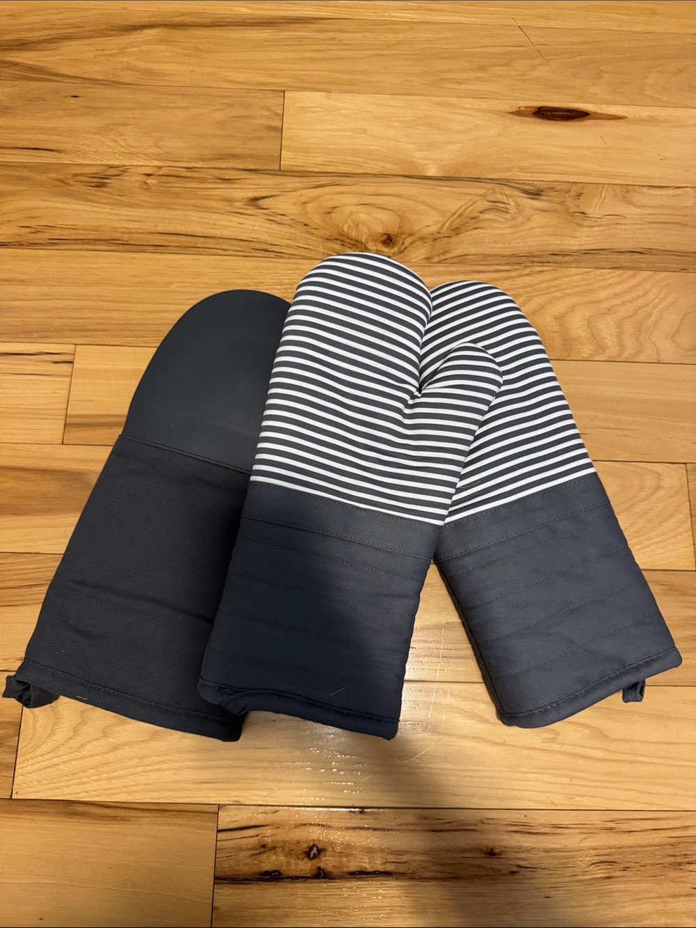 Striped Gray Oven Mitts